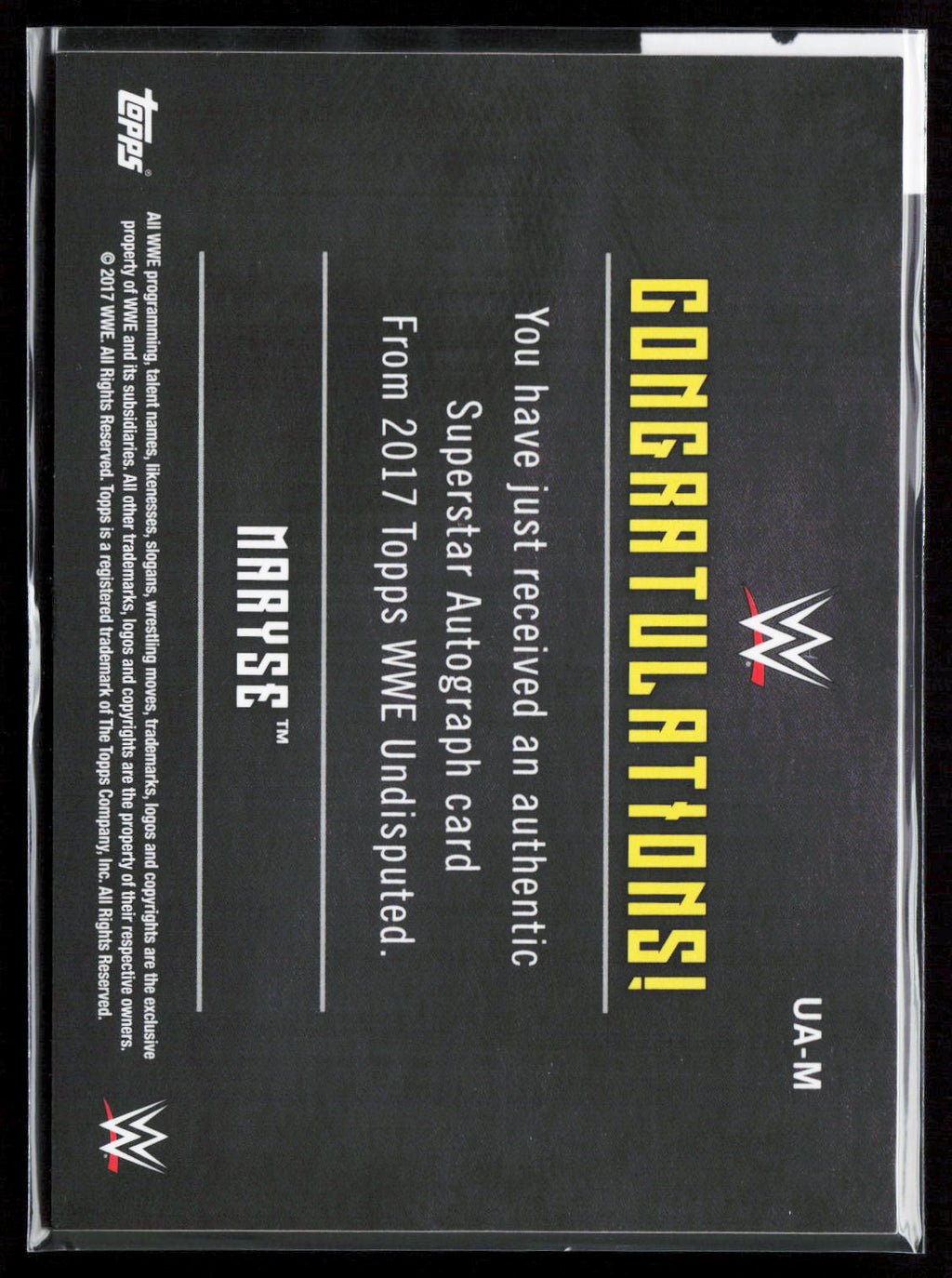 MARYSE - AUTO /99 - 2017 WWE TOPPS UNDISPUTED
