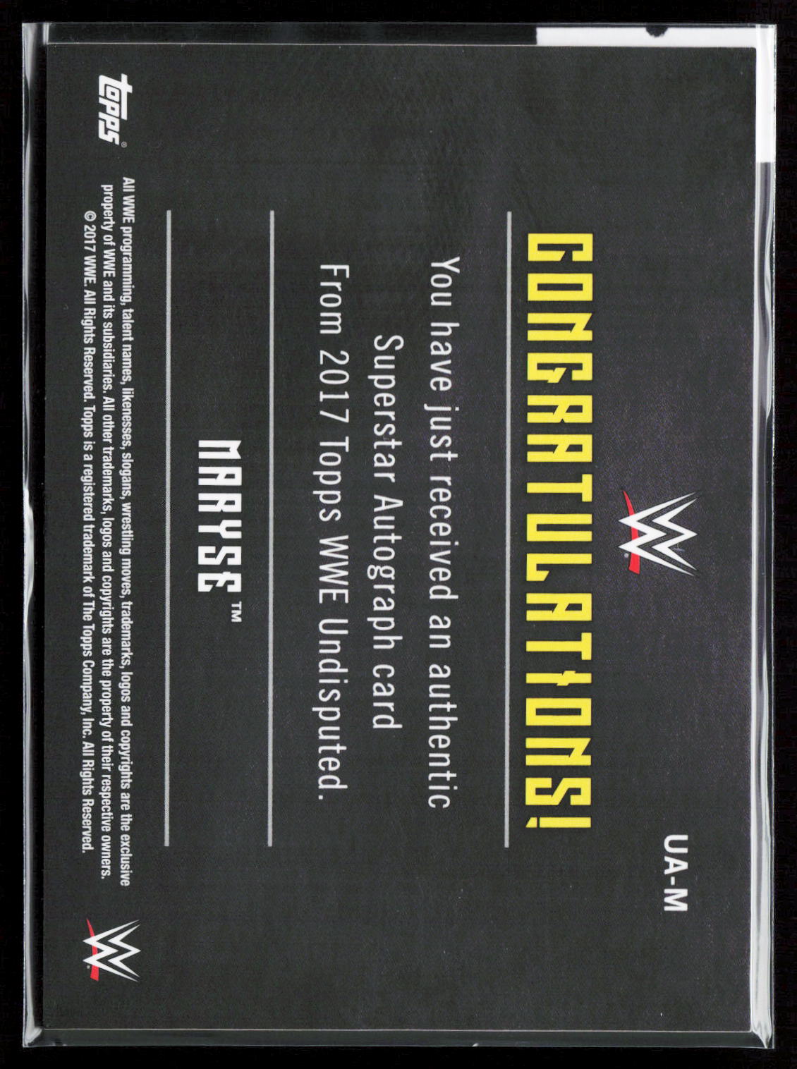 MARYSE - AUTO /99 - 2017 WWE TOPPS UNDISPUTED