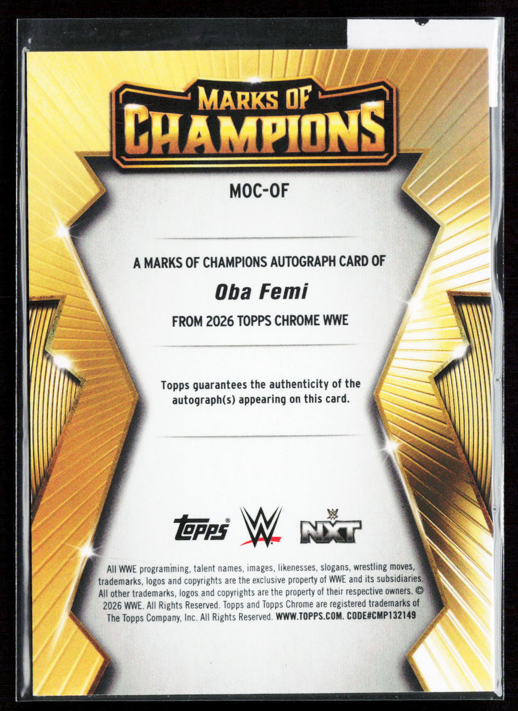 OBA FEMI - MARKS OF CHAMPIONS AUTO AUTO /10 - 2026 TOPPS CHROME SAPPHIRE WWE