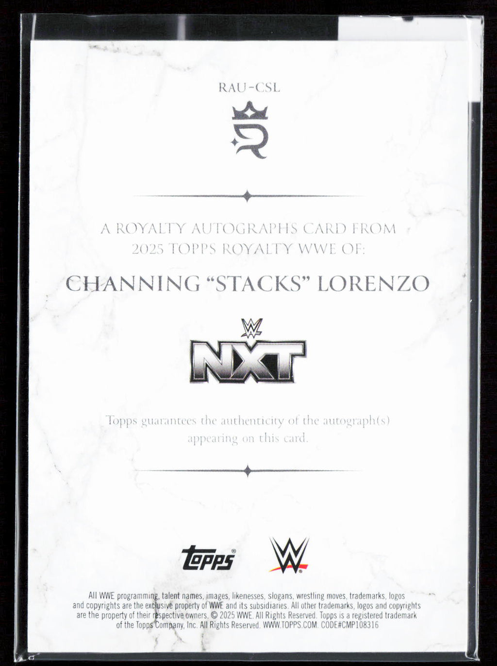 CHANNING " STACKS " LORENZO - AUTO /99 - 2025 TOPPS ROYALTY WWE