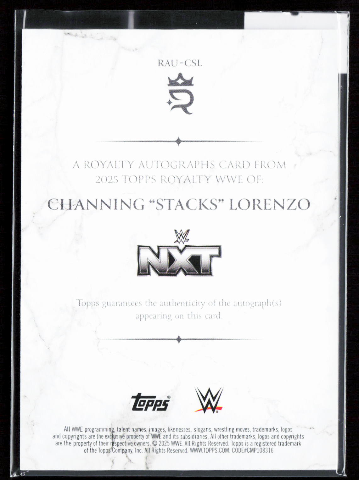 CHANNING " STACKS " LORENZO - AUTO /99 - 2025 TOPPS ROYALTY WWE