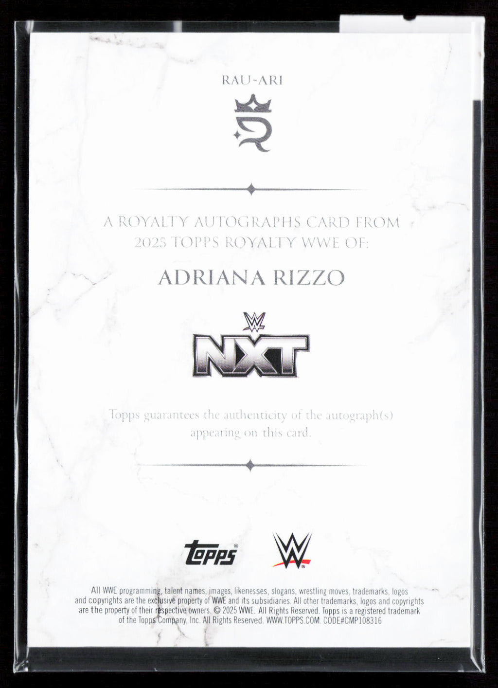 ADRIANNA RIZZO - AUTO /99 - 2025 TOPPS ROYALTY WWE