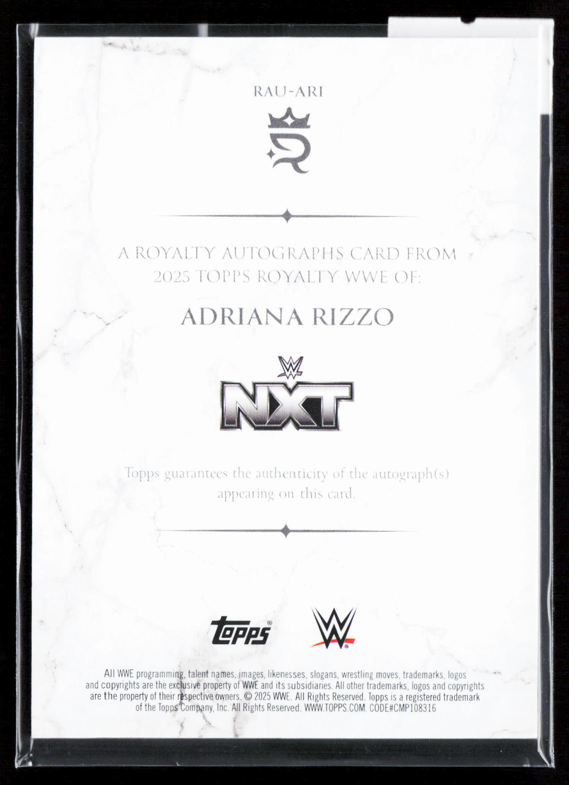 ADRIANNA RIZZO - AUTO /99 - 2025 TOPPS ROYALTY WWE