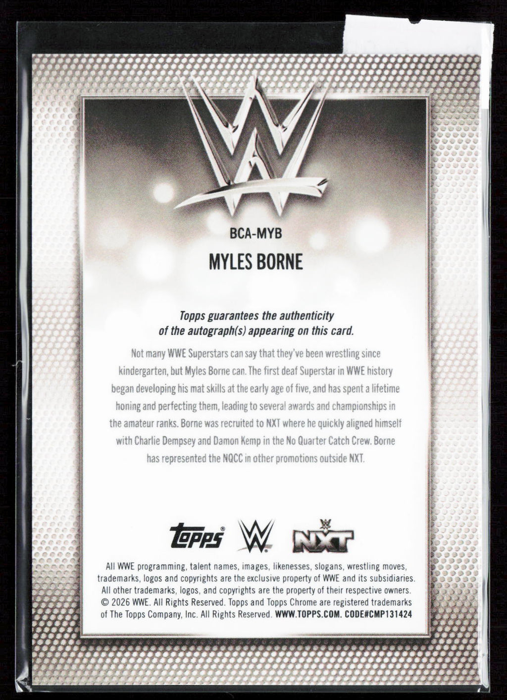 MYLES BORNE - AUTO - 2026 TOPPS CHROME SAPPHIRE WWE
