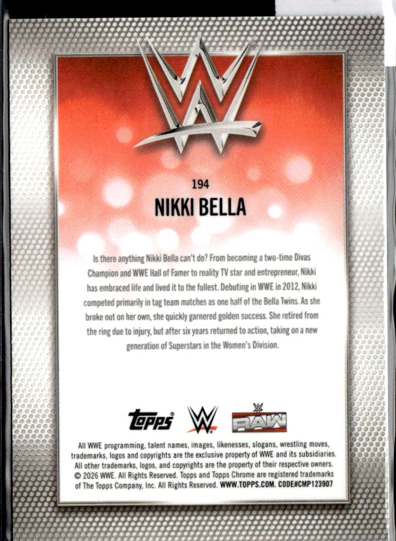 NIKKI BELLA - /75 - 2026 TOPPS CHROME SAPPHIRE WWE