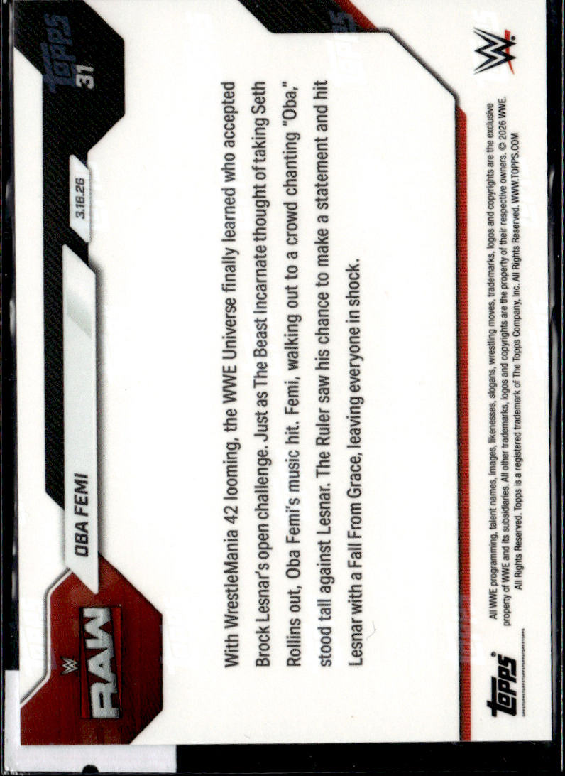 OBA FEMI - TOPPS NOW - 2026 TOPPS NOW WWE