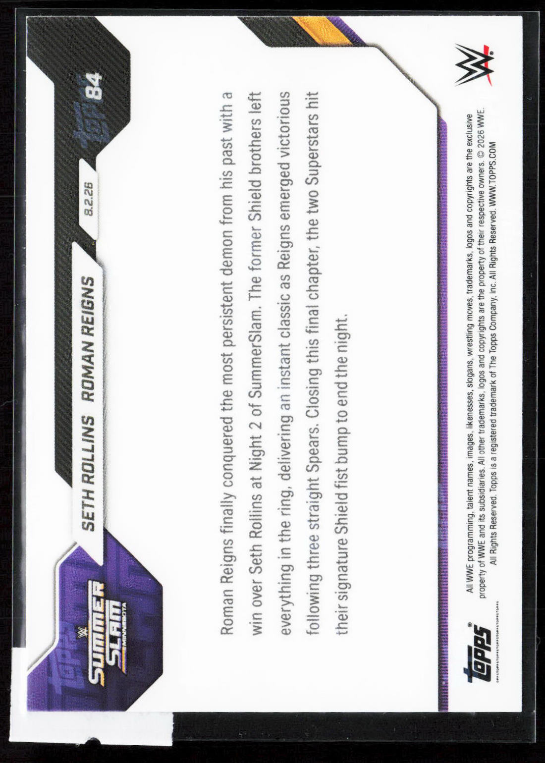 SETH ROLLINS ROMAN REIGNS - TOPPS NOW - 2026 TOPPS NOW WWE
